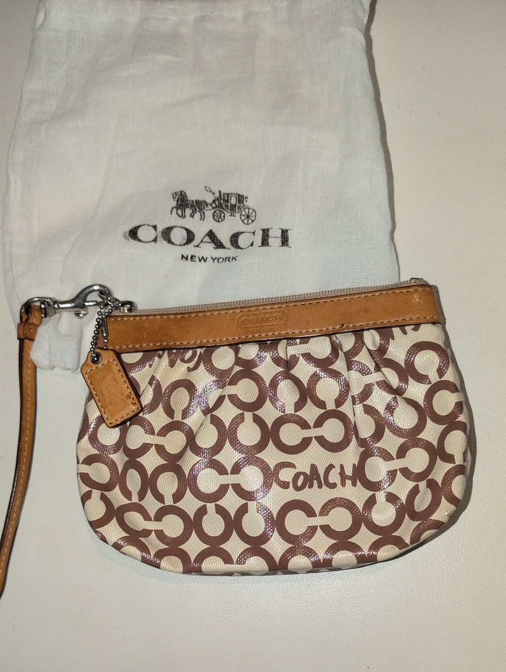 Coach Op Art Y2K  Signature Wristlet with Leather Trim , Hang Tag And Dusty